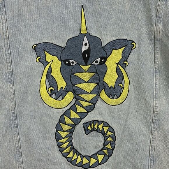 Pance News Denim Trucker Jacket Womens 3XL Light Blue Embroidered Elephant Rare‎ - Picture 8 of 12
